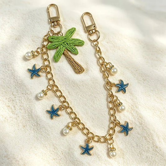 Tropical Bag Charm — Coconut Tree, Sea Star & Shell