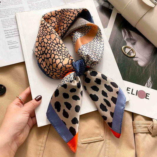 Leopard Print Satin Square Scarf