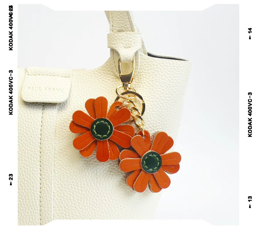 Daisy Leather Bag Charm Keychain