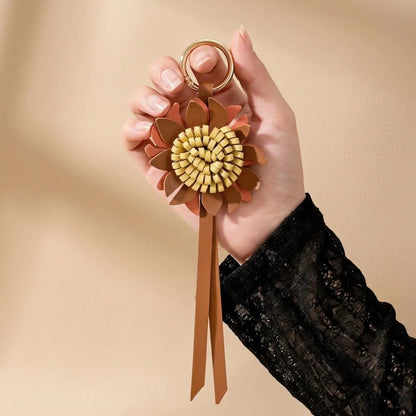 Woven Leather Sunflower Bag Charm