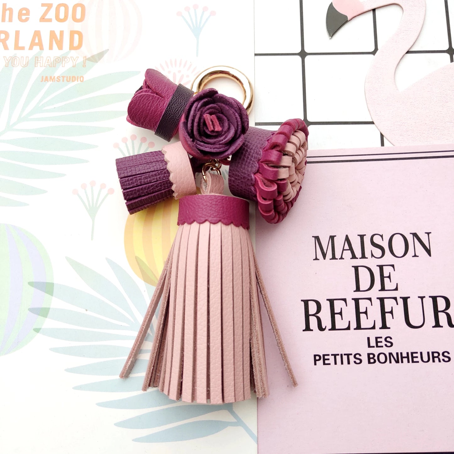Luxury Handmade Leather Tassel Bag Charm Keychain