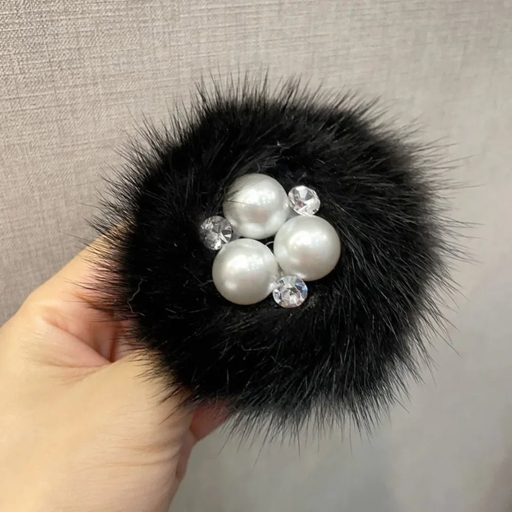 Mink Fur Flower Brooch
