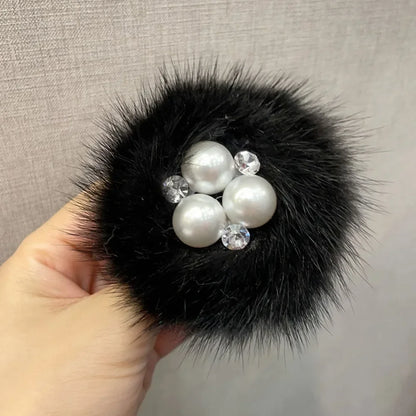 Mink Fur Flower Brooch