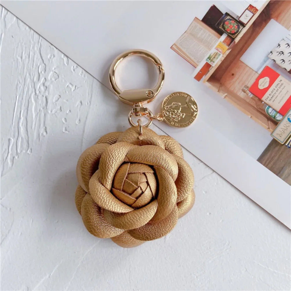 Camellia Flower Leather Keychain