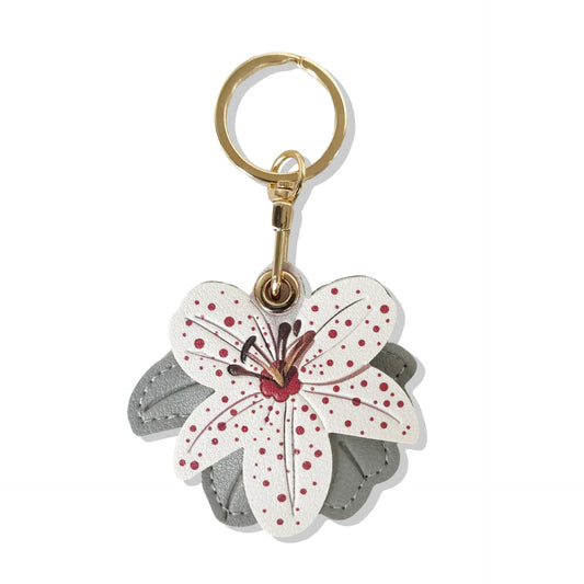 Lily Flower Pendant Leather Keychain