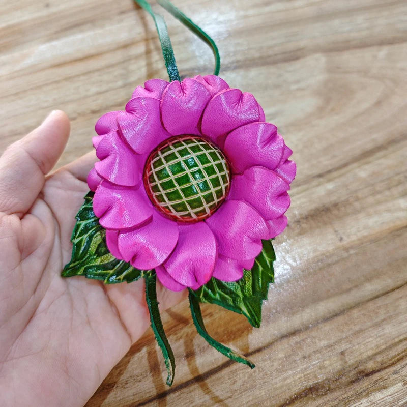 Genuine Leather Sunflower Pendant Bag Charm