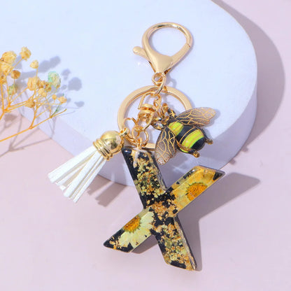 Bee Flower Initial Letter Keychain