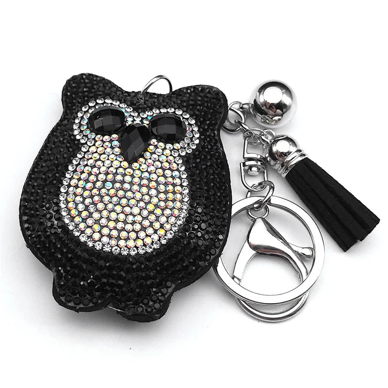 Gothic Owl Keychain — Rhinestone Animal Key Ring & Bag Charm