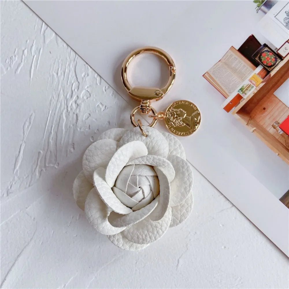 Camellia Flower Leather Keychain