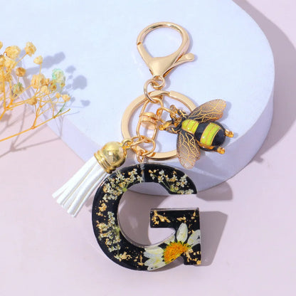 Bee Flower Initial Letter Keychain
