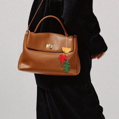Rustic Leather Maple Leaf Bag Charm