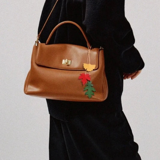 Rustic Leather Maple Leaf Bag Charm