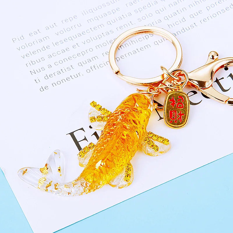 Golden Rhinestone Koi Fish Keychain