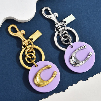 Letter C Circular Keychain — Pink & Purple Macaron
