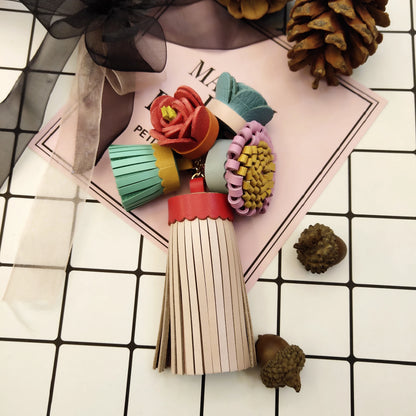 Luxury Handmade Leather Tassel Bag Charm Keychain