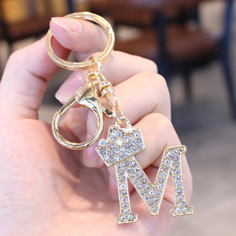 Rhinestone Initial Letter Keychain