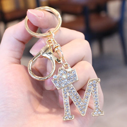 Rhinestone Initial Letter Keychain