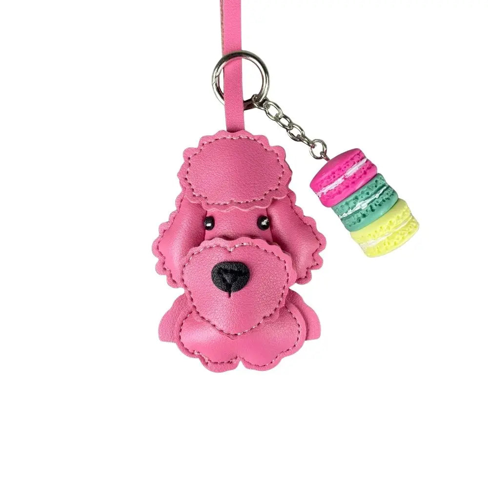 Teddy Bear Bag Charm — 3D Wavy Leather with Macaron Keychain