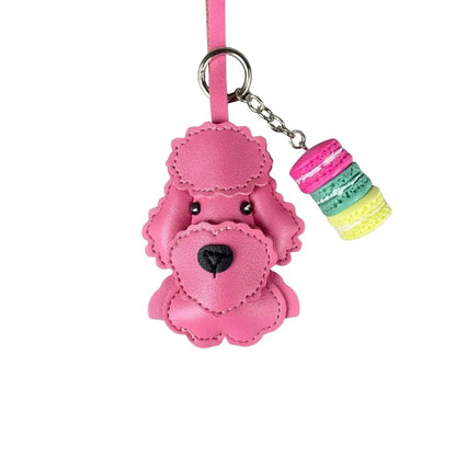 Teddy Bear Bag Charm — 3D Wavy Leather with Macaron Keychain