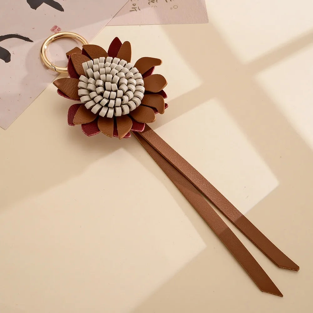 Woven Leather Sunflower Bag Charm