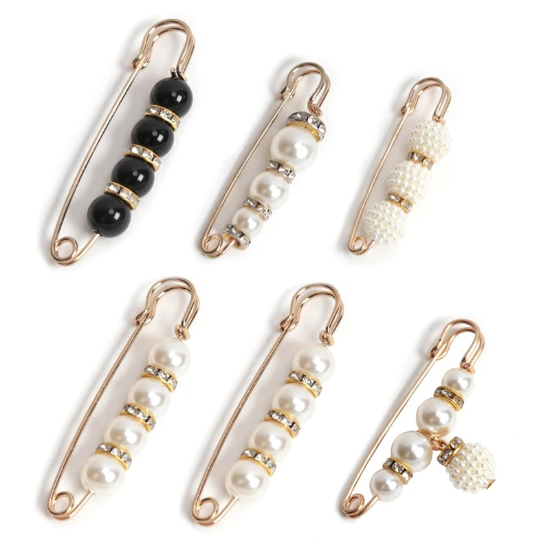 6-Piece Pearl Brooch & Waist Cinching Pin Set