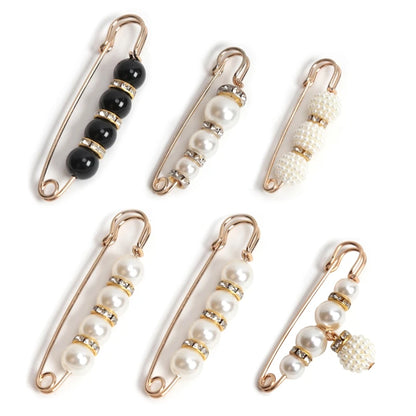 6-Piece Pearl Brooch & Waist Cinching Pin Set