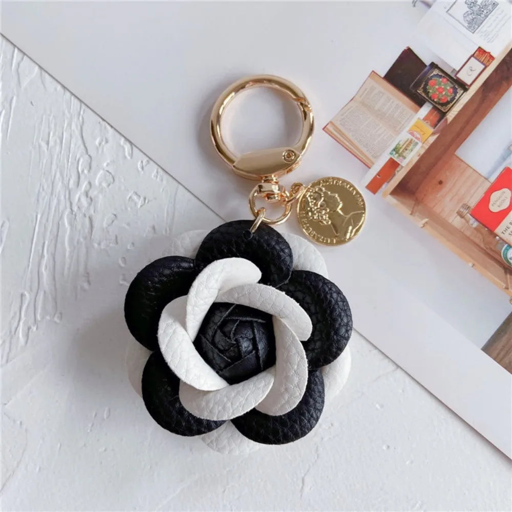 Camellia Flower Leather Keychain