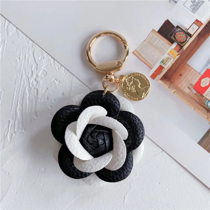 Camellia Flower Leather Keychain