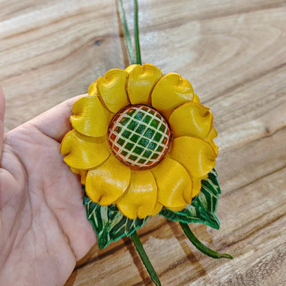 Genuine Leather Sunflower Pendant Bag Charm