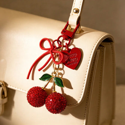 Rhinestone Cherry Keychain