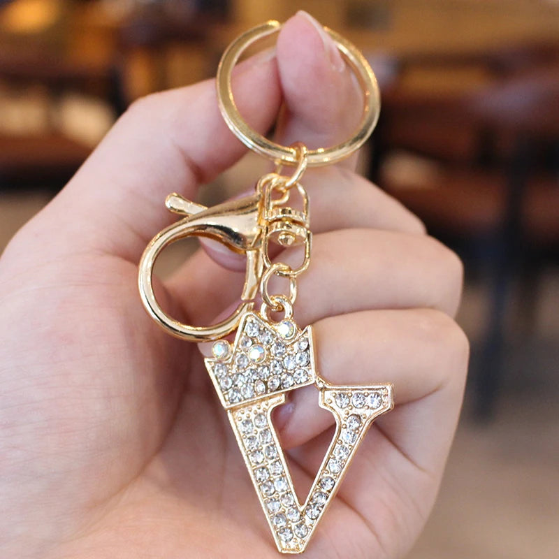 Rhinestone Initial Letter Keychain