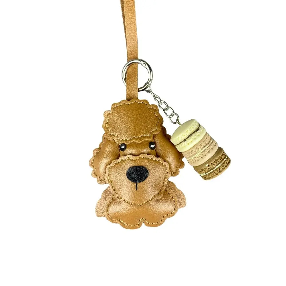 Teddy Bear Bag Charm — 3D Wavy Leather with Macaron Keychain