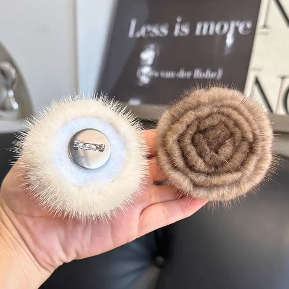 Mink Fur Flower Brooch
