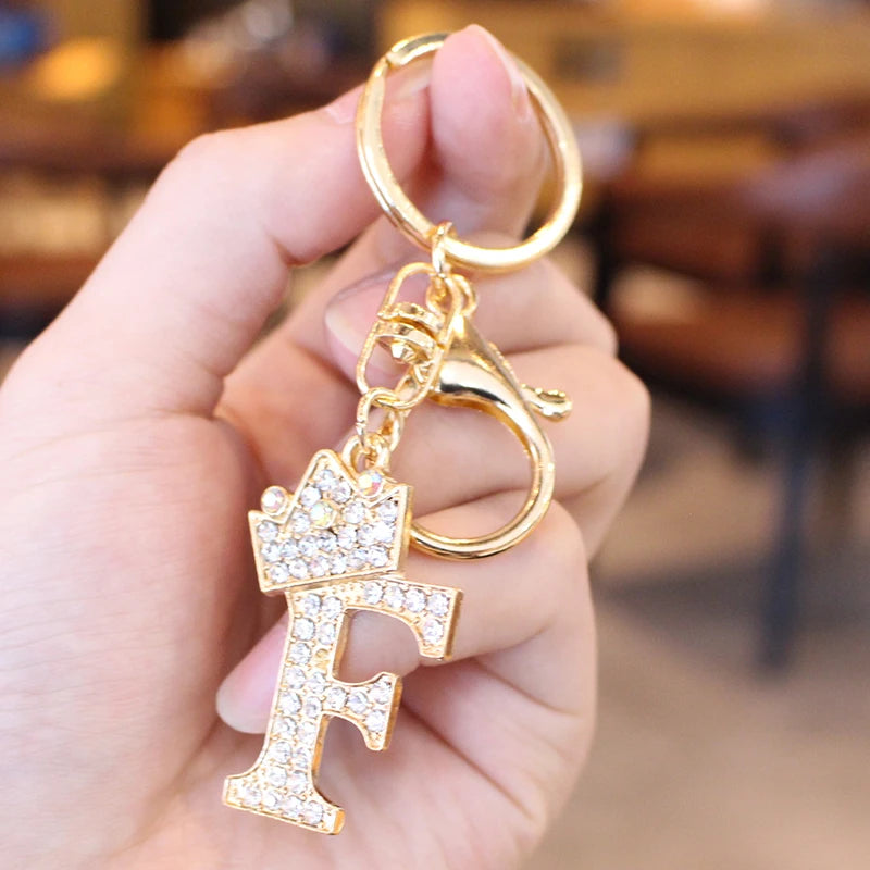 Rhinestone Initial Letter Keychain