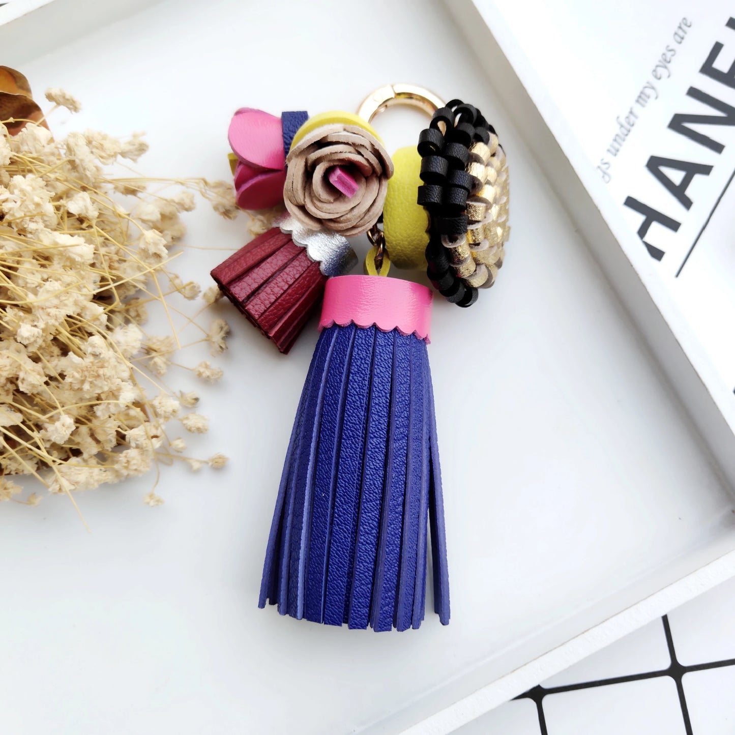Luxury Handmade Leather Tassel Bag Charm Keychain