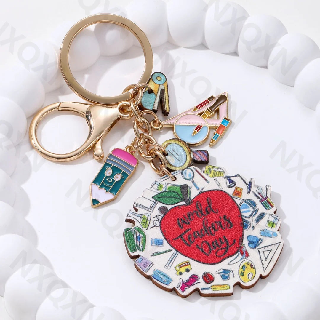 Heart Pencil Wooden Keychain