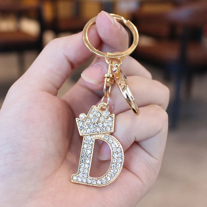 Rhinestone Initial Letter Keychain