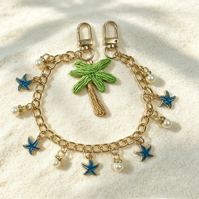 Tropical Bag Charm — Coconut Tree, Sea Star & Shell
