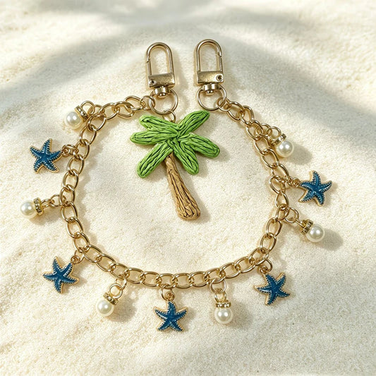 Tropical Bag Charm — Coconut Tree, Sea Star & Shell