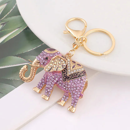 Rhinestone Elephant Charm Keychain