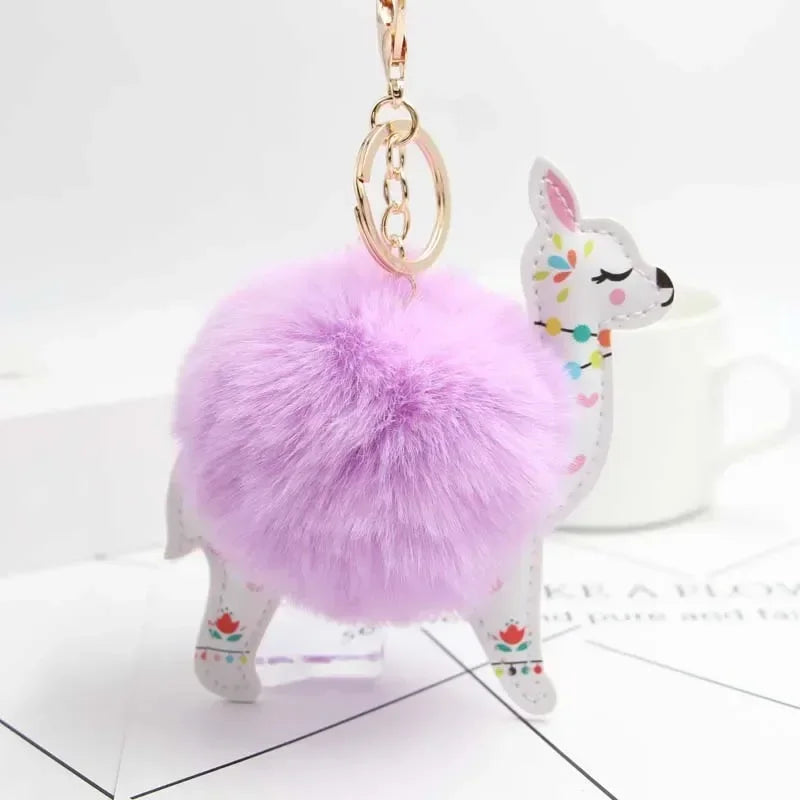 Fluffy Alpaca Pompom Keychain