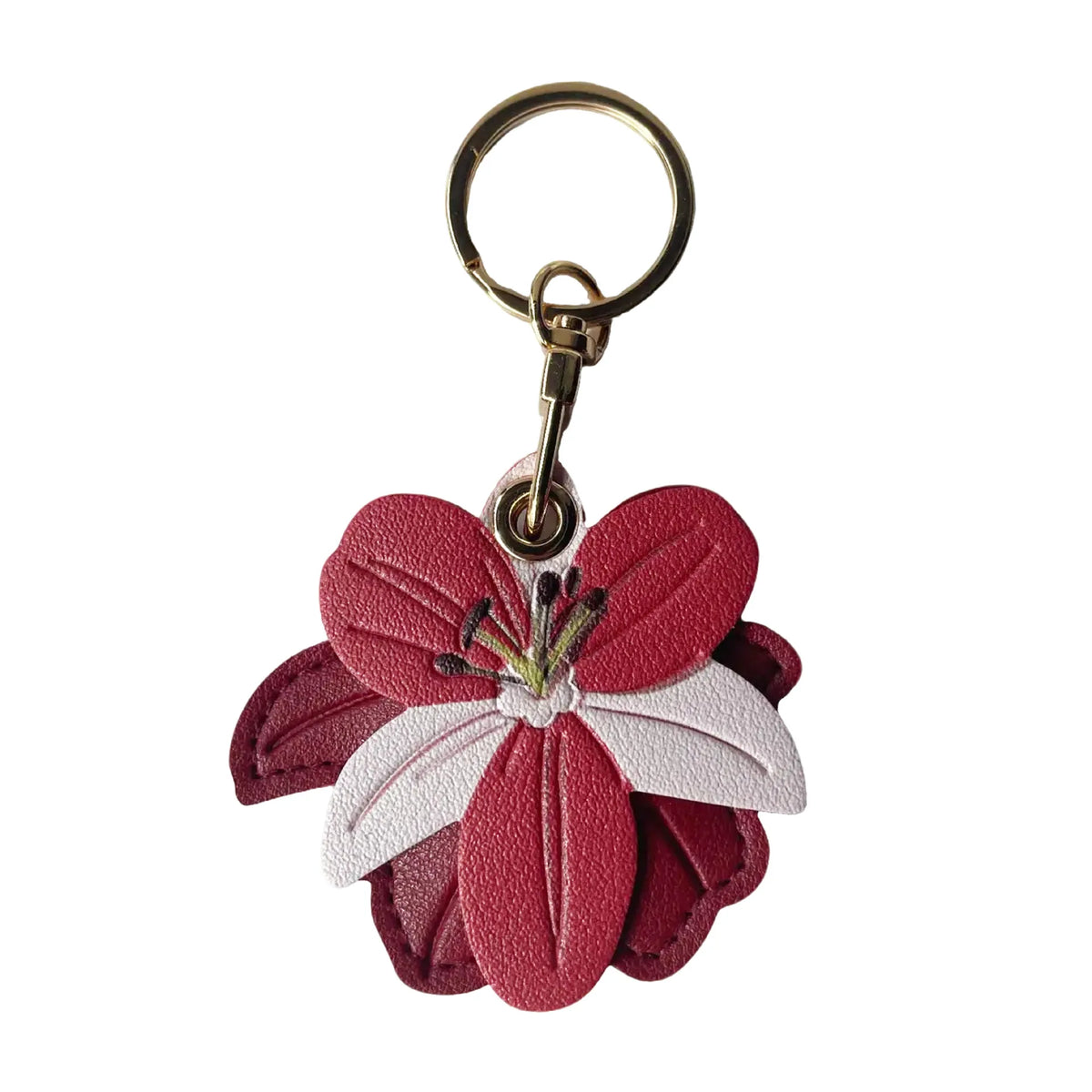 Lily Flower Pendant Leather Keychain