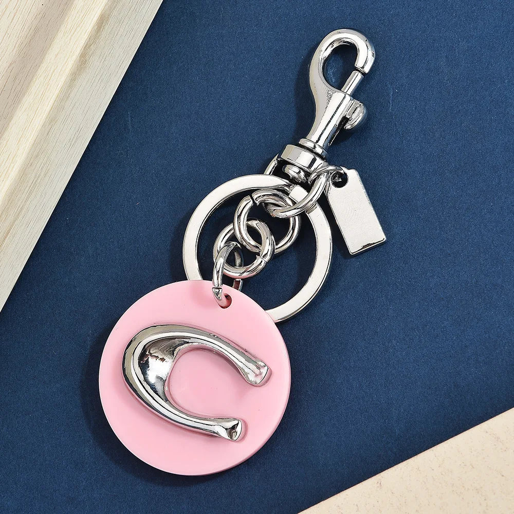 Letter C Circular Keychain — Pink & Purple Macaron