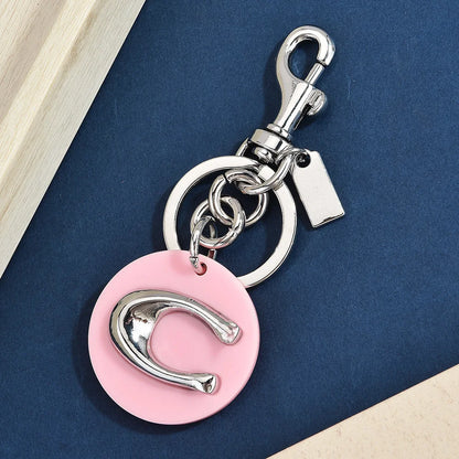 Letter C Circular Keychain — Pink & Purple Macaron