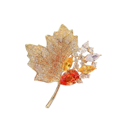 Rhinestone Maple Leaf Brooch