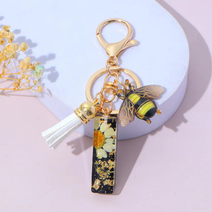 Bee Flower Initial Letter Keychain
