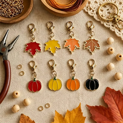 Maple Leaf & Pumpkin Keychain Set (8 Pieces)