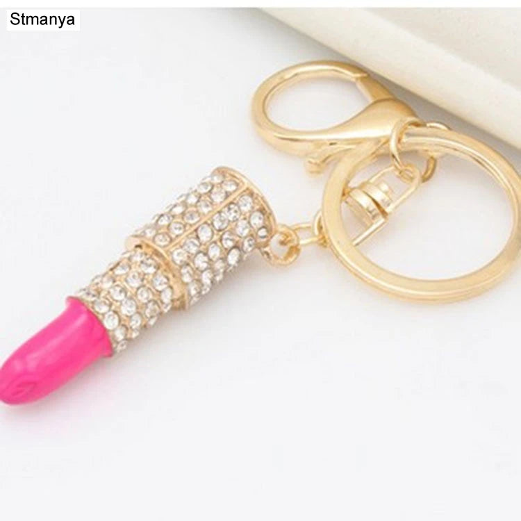 Lipstick Rhinestone Crystal Keychain