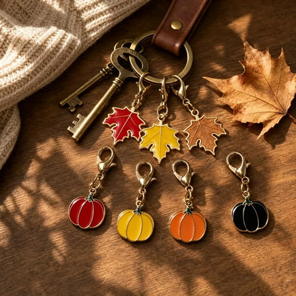 Maple Leaf & Pumpkin Keychain Set (8 Pieces)