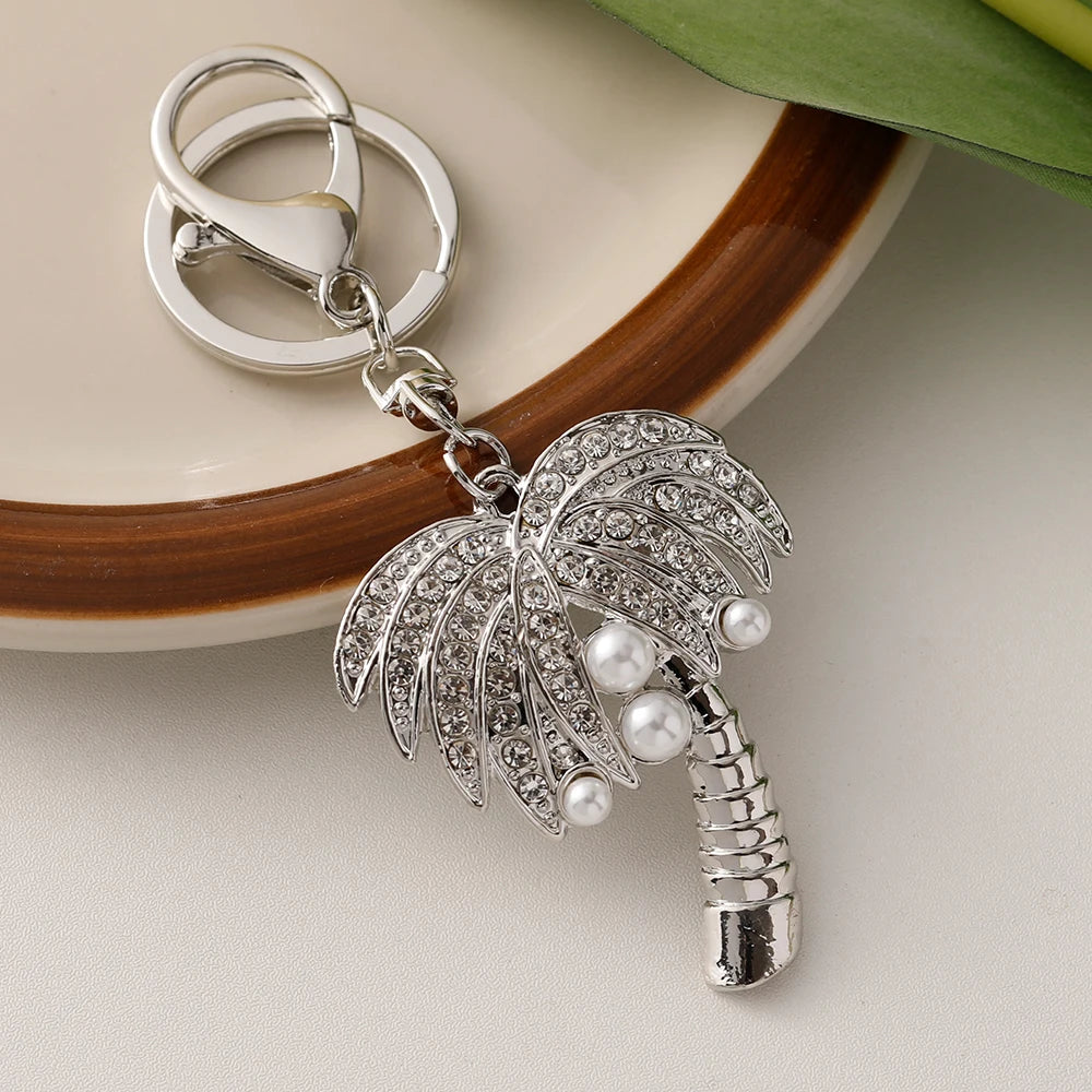 Coconut Tree Crystal Pearl Keychain